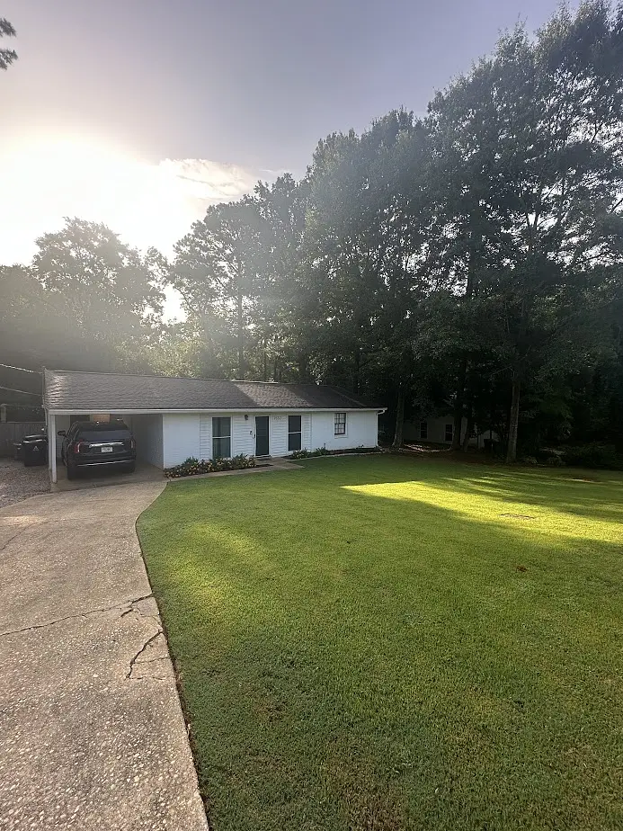 Clean front yard at golden hour after service